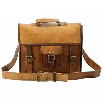 New Men s Vintage Brown Leather Messenger Shoulder Laptop Briefcase Bag 15 x 11 x 4 in