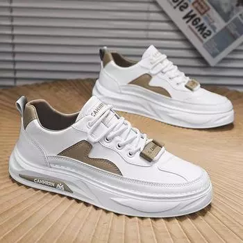 New men s waterproof board shoes, student trend versatile casual sports shoes, youth thick-soled heightening four-season white shoes 39