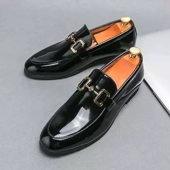 New Men s Wedding Shoes Black Patent Leather Formal Men Shoes Business Handmade Slip-On Loafers Size 38-46 38