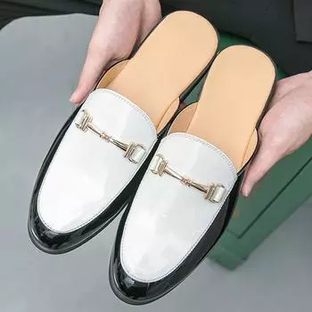 New Men s White Black Half Mixed Slippers Driving Shoes Male Casual Mules Moccasins Breathable Loafers 38