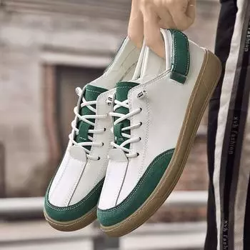 New Men Sneakers Casual Men Flats Board Shoes Zapatillas Hombre Lightweight Leather Breathable Shoe Men White Sports Tenis Shoes 37 зелёный