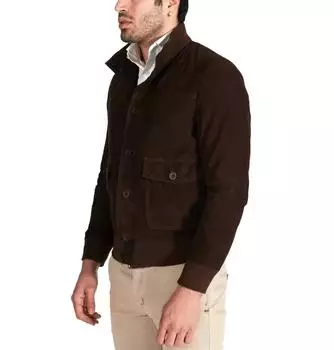 New Men Suede Jacket Brown Bomber Leather Handmade Genuine Pure Lambskin Stylish S коричневый