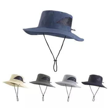 Новые мужские летние рыболовные шляпы-ведра с защитой от ультрафиолета, широкие поля, панамы, сафари, охота, походы, сетчатые пляжные рыболовные шапки One Size