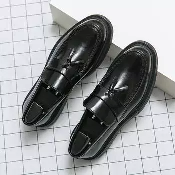 New Men Tassels Dress Shoes Inner High Loafers Men Shoes Casual Shoe Man Fit Classic Party British Men s Height-increasing Shoes 37 чёрный