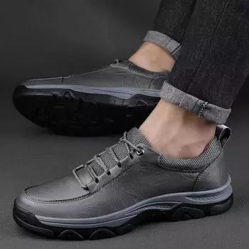 New Men Versatile Lightweight High Quality Leather Fashion Sports Comfort High Quality Outdoors Walk Mountaineering Travel Shoes 38 чёрный