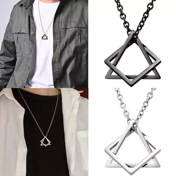 New Men Women Modern Geometric Stacking Fashion 1Pc Pendant Necklace Square Unisex Couple Necklace Triangle Hip Hop Black Silver Alloy Silver Black