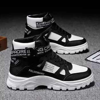 New Mens Boots Fashion Black High Top Solid Color Male Sneakers Outdoor Breathable Casual Tooling Boots for Men Platform Botines 39 белый