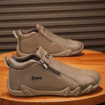 New Mens Casual Leather Shoes Luxury Round Toe Men Ankle Boots Lightweight Slip on Walking Shoes Male Outdoor Comforable Loafers 39 белый