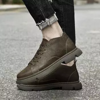 New Mens Lace-Up Casual Shoes Comfortable Low Top Male Sneakers Men Genuine Leather Fashion Motorcycle Boots 2024 Men s Shoes 38 чёрный