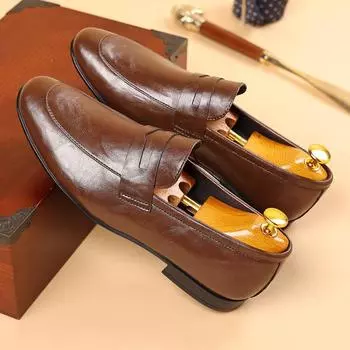 New Mens Loafers Italian High Quality Business Leather Casual Shoes for Men Slip On Dress Shoes Comfort Driving Shoes Mocasssin 37 чёрный