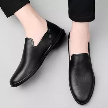 New Mens Loafers Men Genuine Leather Slip on Shoes Fashion Male Comfortable Driving Shoe Lightweight Men s Business Casual Shoes 37 чёрный