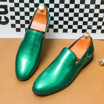 New Mens Patent Leather Shoes Fashion Glitter Green Loafers Shoes Men Casual Moccasin Shoes Man Slip On Flats mocasines hombre 38