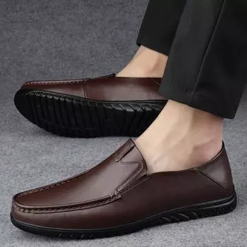 New Mens Slip on Business Shoes Genuine Leather Men Dress Shoe High Quality Mens Stylish Loafers Male Comfortable Walking Shoes 37 чёрный