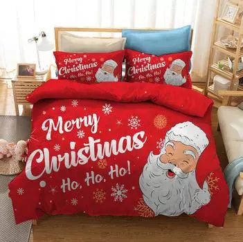 New Merry Christmas Gift, 3D Christmas Santa Bedding Set, Queen Twin Single Size Duvet Cover Set, Pillowcase Home Textile Luxury EU single(135x200cm)