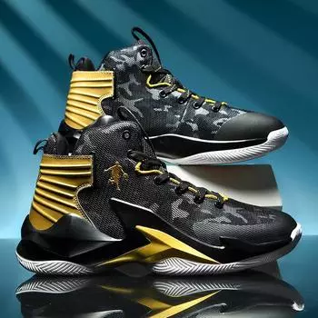 New mesh basketball shoes boys cement floor actual combat trend rubber sole sports shoes high top boots shoes 36