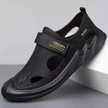 New mesh breathable hole shoes one pedal hollow soft sole soft surface casual shoes casual beach sandals 39 чёрный