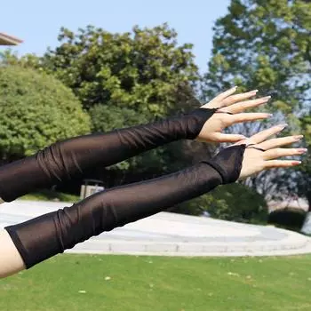 New Mesh Stockings Gloves Hanging Finger Silky Long Sun Protection Oversleeve Black Silk Light Outdoor Stretch Bar Nightclub