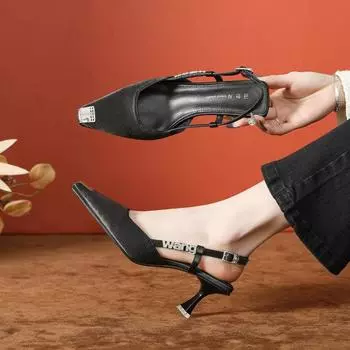 New metal iron head satin rhinestone baotou shoes women s spring and summer, high-heeled sandals women s high-end stiletto 34