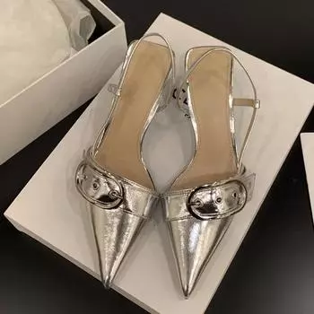 Новые женские сандалии с острым носком на среднем каблуке, дизайнерские прогулочные тапочки, летние модные туфли-лодочки для вечеринок, сандалии Mujer Zapatillas 35 коричневый