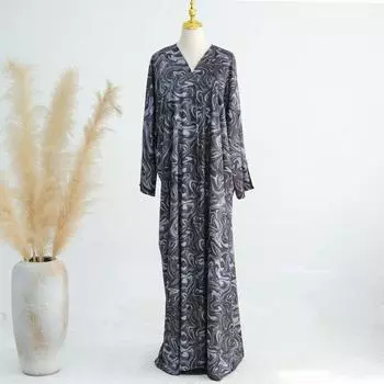 New Middle East Dubai Print Cardigan Robe Dress Printed Cardigan Robe Dress Image color S