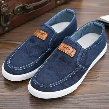 New Mocassins Men Casual Shoes Trend Canvas Shoes Slip on Men s Loafers Cover Feet Men Flats Lightweight and Soft Walking Shoes 38 темно-синий