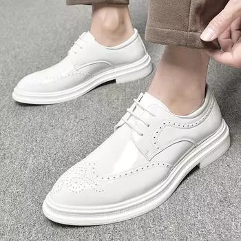 New models Brogue Fashion designer style white Black versatile men s shoes Trendy men s Wedding Party Office Shoes 38 чёрный