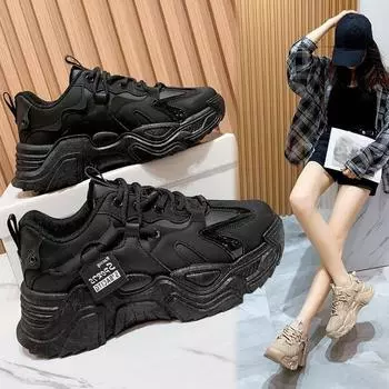 New models show feet, spring dad shoes, women s small versatile Hong Kong style platform sneakers, spring fried street fashionable and comfortable 44 хаки