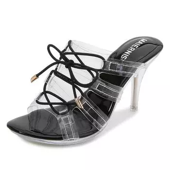 New models wear versatile straps, transparent high-heeled cool slippers, office banquet fashion Huizhou women s shoes 35