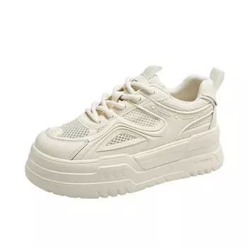 New muffin thick-soled inner height-increasing women s shoes, summer mesh breathable thin little white shoes, casual sports board shoes 35