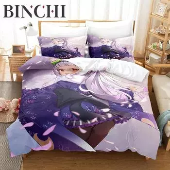 New Murasaki Shion Bedding Set Single Twin Full Queen King Size Bed Set Adult Boy Bedroom Duvet cover Sets Anime Kawaii Girl Bed EU single(135x200cm)