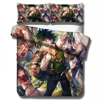 New My Hero Academia Bedding Set Duvet Covers Pillowcases Cartoon Anime Comforter Bedding Sets Bedclothes Bed Linen (NO Sheet) EU single(135x200cm)