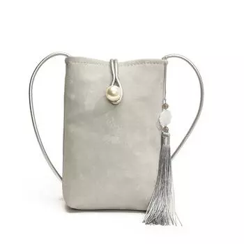 New National Style Mobile Phone Bag Fashion Shoulder Bag Texture Pearl Small Buckle Women S Bag Foreign Style Messenger Bag серебряный