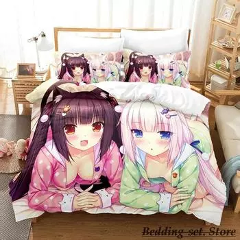 New NEKOPARA OVA Bedding Set Single Twin Full Queen King Size Bed Set Adult Kid Bedroom Duvetcover Sets Anime parure de lit Bed EU Single 135x200cm