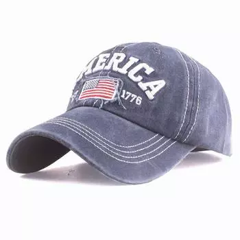 New New Arrival Washed Baseball Cap 3D Embroider America Patch Peaked Cap Flag Casual Hat K-style Navy blue