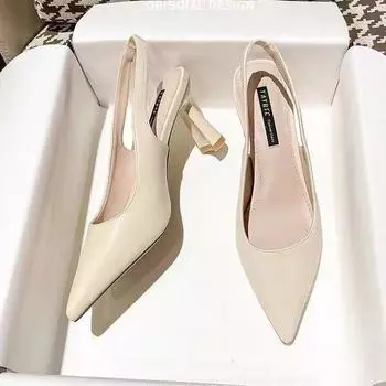 New niche design pointed back empty single shoes French stiletto high heel apricot women s sandals women s shoes spring and summer 35