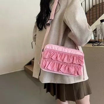 Новая нишевая дизайнерская плиссированная женская сумка с юбкой по краю, стильная и модная сумка через плечо, нейлоновая маленькая квадратная сумка