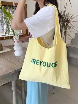 New niche letter printed shoulder bag large capacity design versatile cloth bag women s canvas bag shopping bag белый