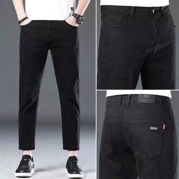 New Nine-point Non-disappearing Pure Cotton Black Stretch Men s Korean Version of Slim Straight Jeans 28