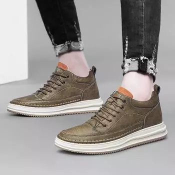 New Non-Slip Elevated 6-8CM Casual Shoes Brand Mens Fashion Shoes Genuine Leather Men Sneakers Lace Up Comfortable Casual Shoes 37 чёрный