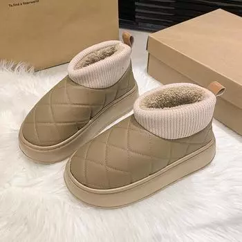 New Non-slip Winter Women s Ankle Boots Outdoors 2024 Hot Sale Ladies Boots Warm Short Plush Outdoors Round Head Women Shoes 36 бежевый