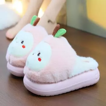 New novelty apples slippers women s winter adorable home shoes snug plush slipper furry house slides woman fluffy indoor slipper 36-37