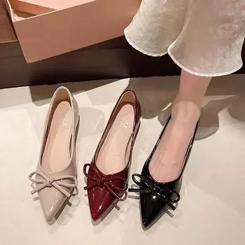 New nude pointed inner height-increasing single shoes women s shoes bow light mouth versatile commuter flats 35