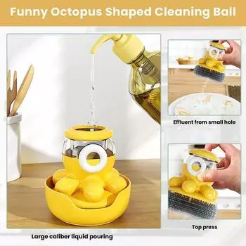 New Octopus Pot Dish Brush with Soap Dispenser Non-Scratch Soap Dispensing Brush Household Wash Dishes Sink Cleaning Brush Tools