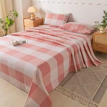 New Old Coarse Cotton Sheet Printed Plaid Stripe 3-piece Sheet Set Double Mattress Set Full King-size Bedding 150x240cm 3pcs