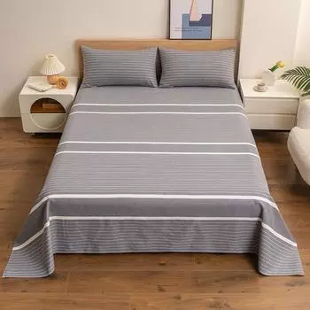 New Old Coarse Cotton Sheet Striped Plaid Bed Cover Skin Friendly Breathable Bedding Without Pillowcase for Double Use 120x230cm 1pcs
