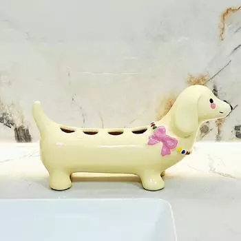 New Original Design Dachshund Toothbrush Holder,Suitable for Home Bathroom Storage of Toothbrushes,Quirky Shaped Decor,Toothbrush ,Toothpaste Holder Beige dachshund puppy