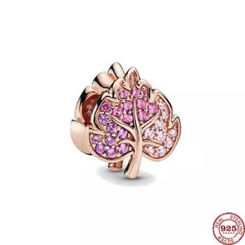New Original Rose Gold Leaves Bead Charm Fit European Fashion Charms Bracelet Bangles Diy Jewelry P050
