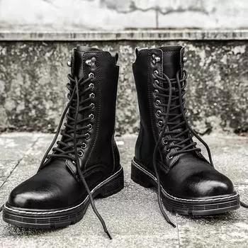 New Outdoor Fashion High Top Sneakers for Men Casual Leather Street Style Ankle Boot Men Size38-48 Side Zipper Trend Men Boots 38