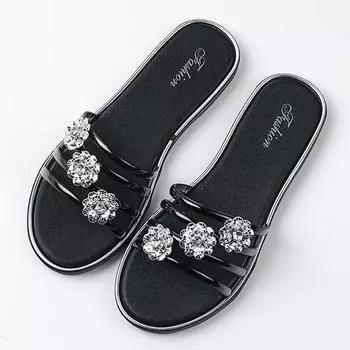 New Outdoor Wear Summer Half Drag Fashion Flower Beach Shoes Sandals Flat Casual Flip-flops 40 чёрный