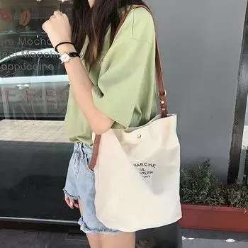 New Patchwork Canvas Shoulder Bag In Casual Everyday Slant Letter Canvas Bag